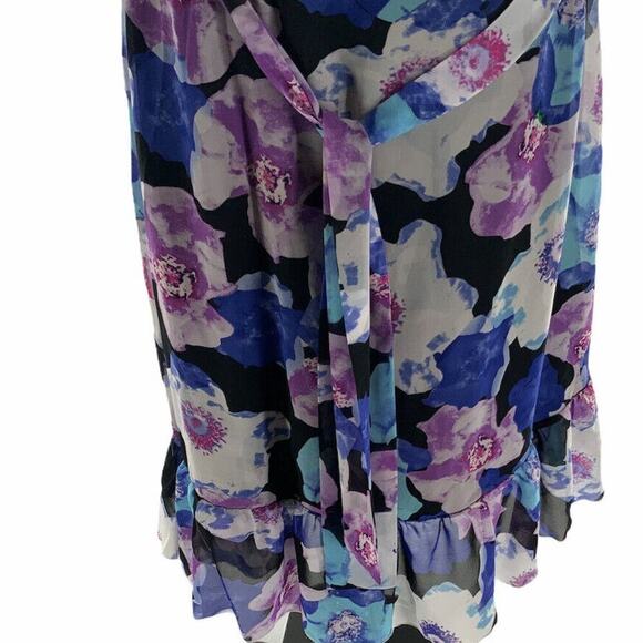 Modcloth Liza Luxe Womens Multicolor Floral Chiffon Ruffles Belted Lined Dress - Picture 5 of 9